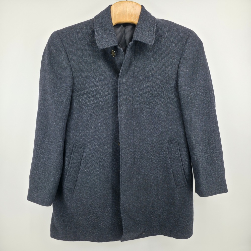 Lauren Ralph Lauren Mens Navy Herringbone Wool Blend long Coat 44R JEAKO-2EB0014